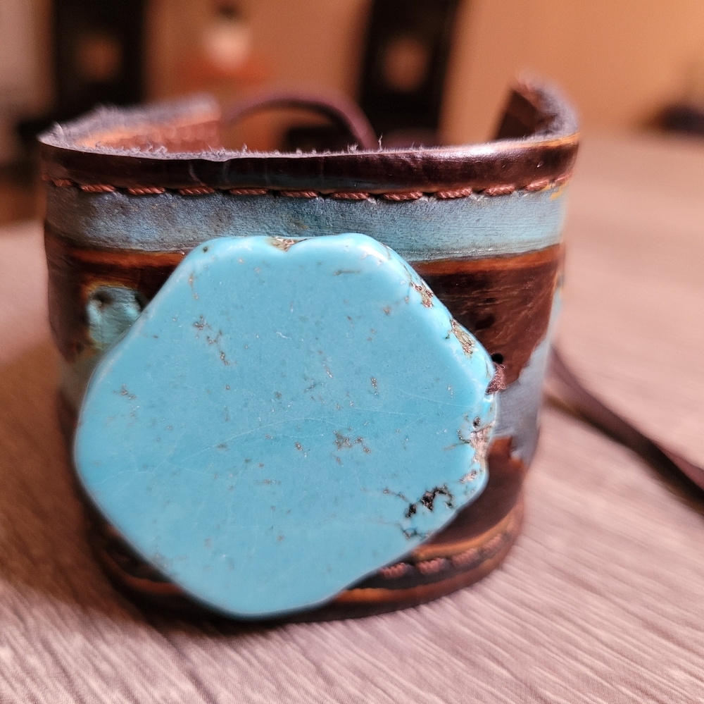 New Leather Cuff Turquoise Navajo Bracelet